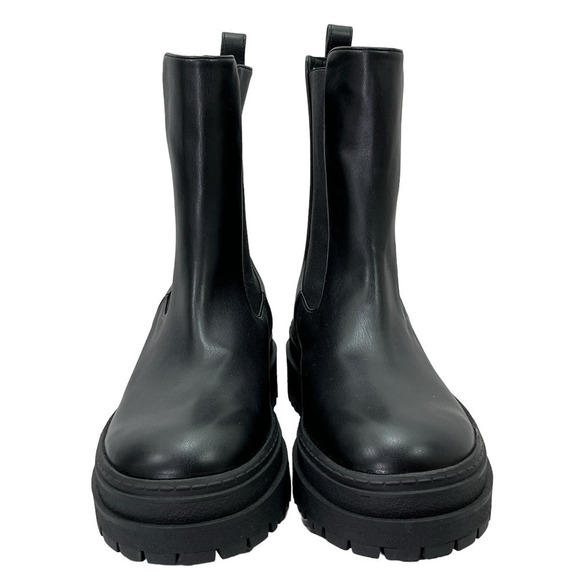Good American NEW Faux Leather Pull-On Platform Lug-Sole Chelsea Boots Black 9 - Picture 9 of 15